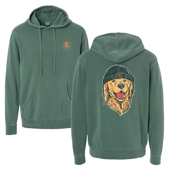 Winter Dog Pigment Dyed Hoodie-Hoodies & Sweatshirts-Barstool Outdoors-Green-S-Barstool Sports