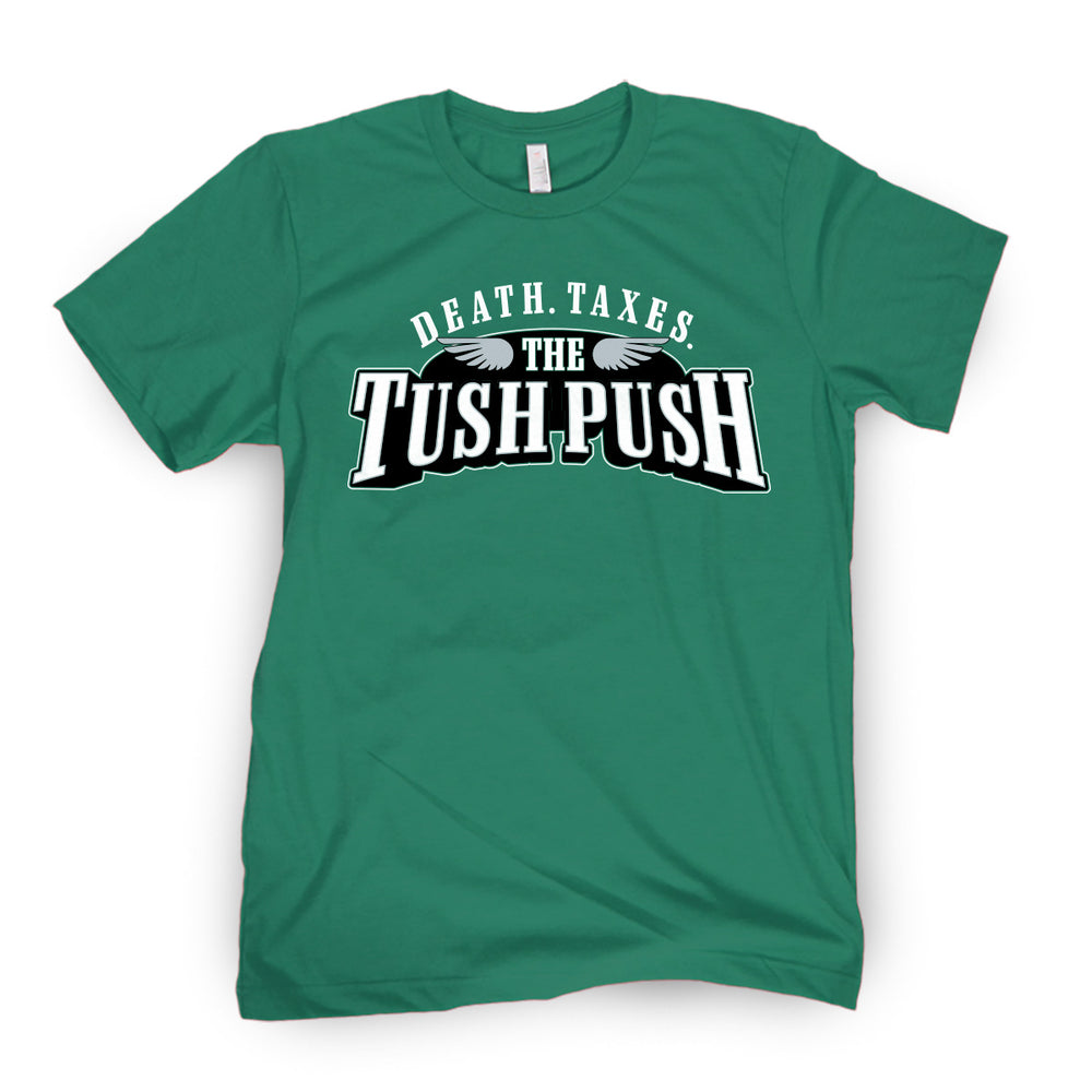 Death Taxes Tush Push Tee-T-Shirts-Barstool Sports-Green-S-Barstool Sports