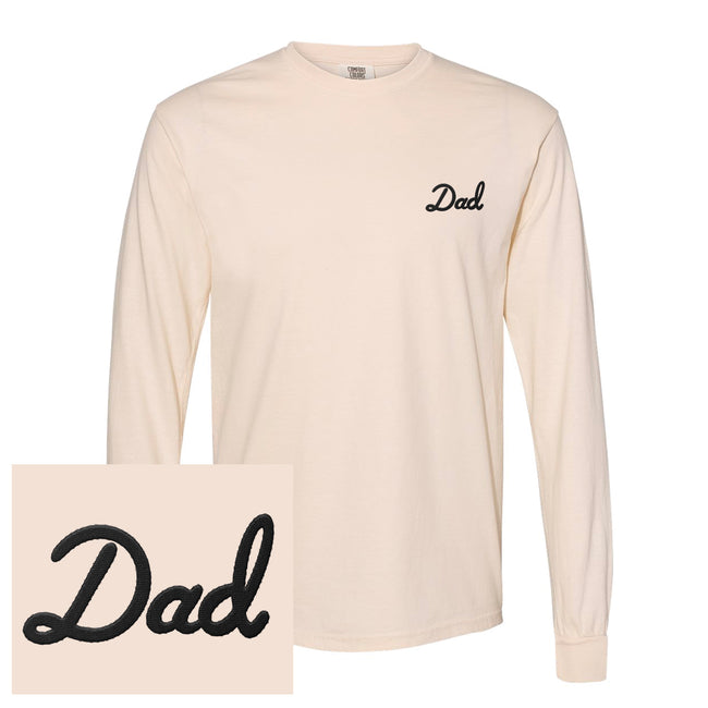 Dad Embroidered Long Sleeve Tee-T-Shirts-Bussin With The Boys-Ivory-S-Barstool Sports