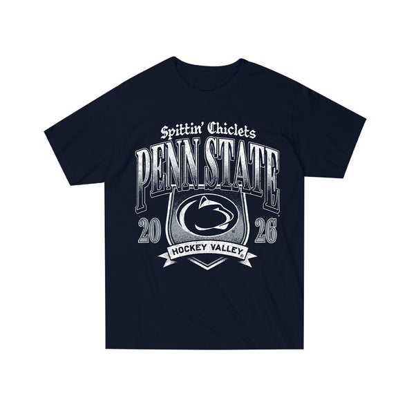 Penn State Hockey x Spittin Chiclets Emblem Tee-T-Shirts-Spittin Chiclets-Navy-S-Barstool Sports