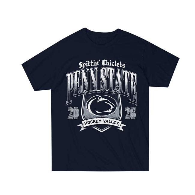 Penn State Hockey x Spittin Chiclets Emblem Tee-T-Shirts-Spittin Chiclets-Navy-S-Barstool Sports