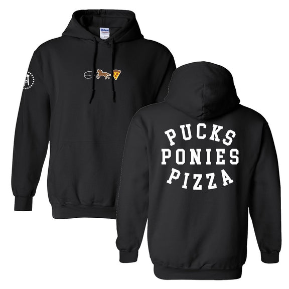 Pucks Ponies Pizza Hoodie-Hoodies & Sweatshirts-Barstool Sports-Black-S-Barstool Sports