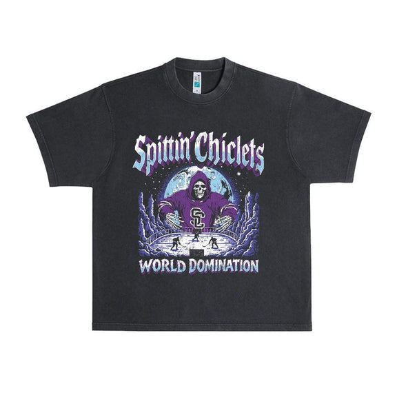 Spittin Chiclets World Domination Tee-T-Shirts-Spittin Chiclets-Black-S-Barstool Sports