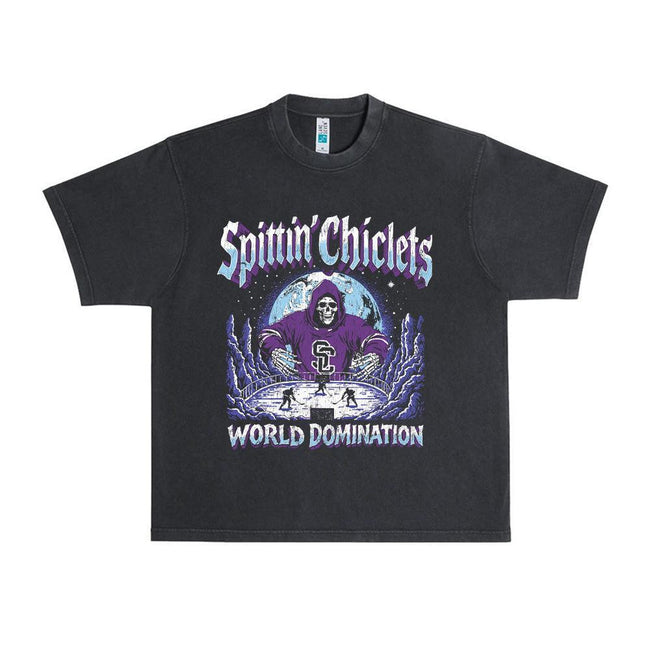 Spittin Chiclets World Domination Tee-T-Shirts-Spittin Chiclets-Black-S-Barstool Sports
