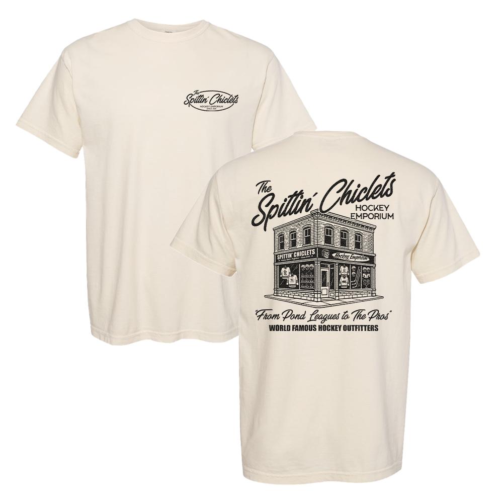Spittin Chiclets Hockey Emporium Tee-T-Shirts-Spittin Chiclets-Ivory-S-Barstool Sports