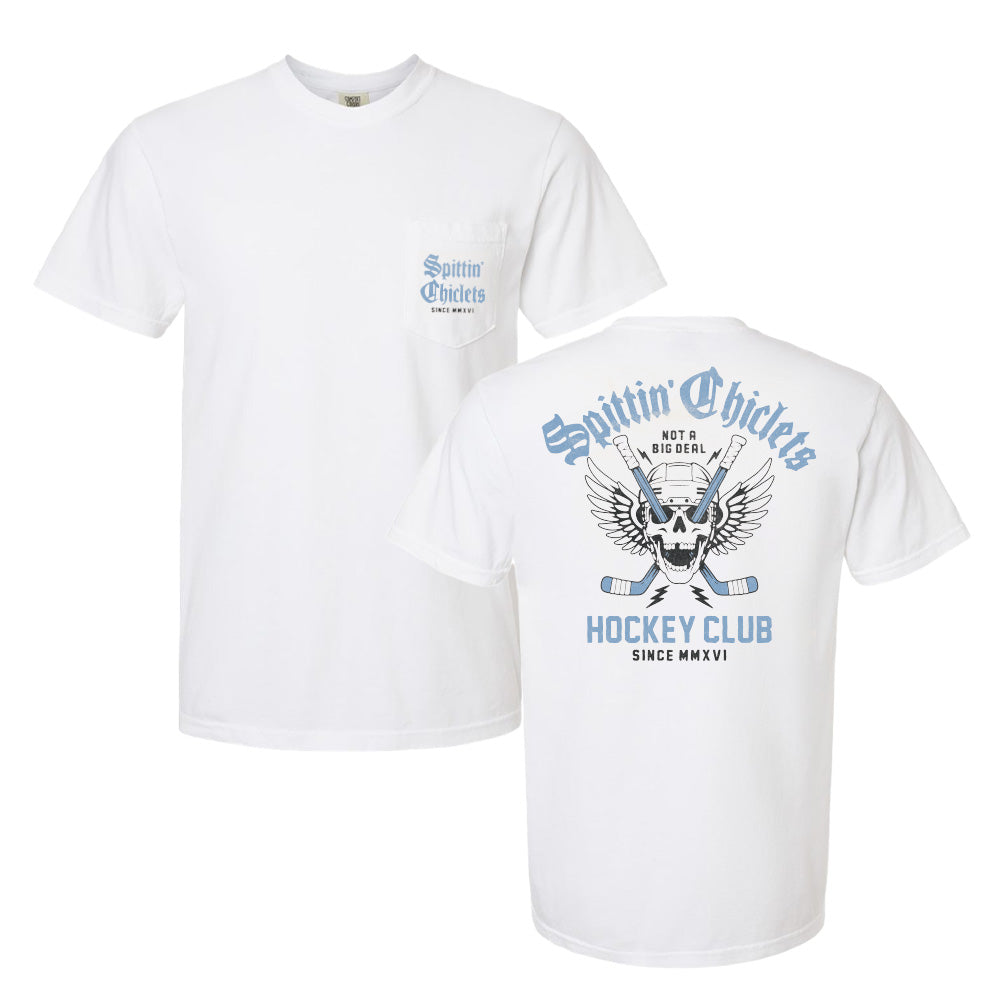 Spittin Chiclets Hockey Club Skull Wings Pocket Tee-T-Shirts-Spittin Chiclets-White-S-Barstool Sports