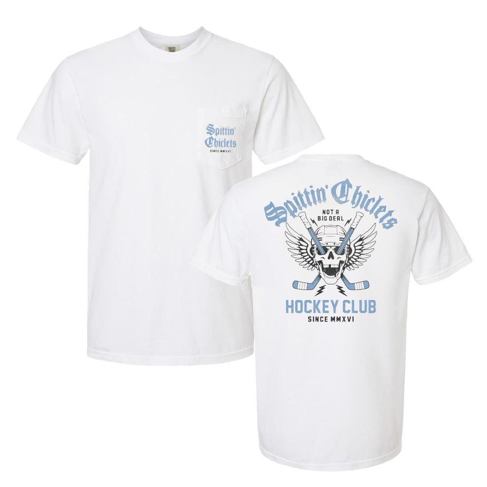 Spittin Chiclets Hockey Club Skull Wings Pocket Tee-T-Shirts-Spittin Chiclets-White-S-Barstool Sports