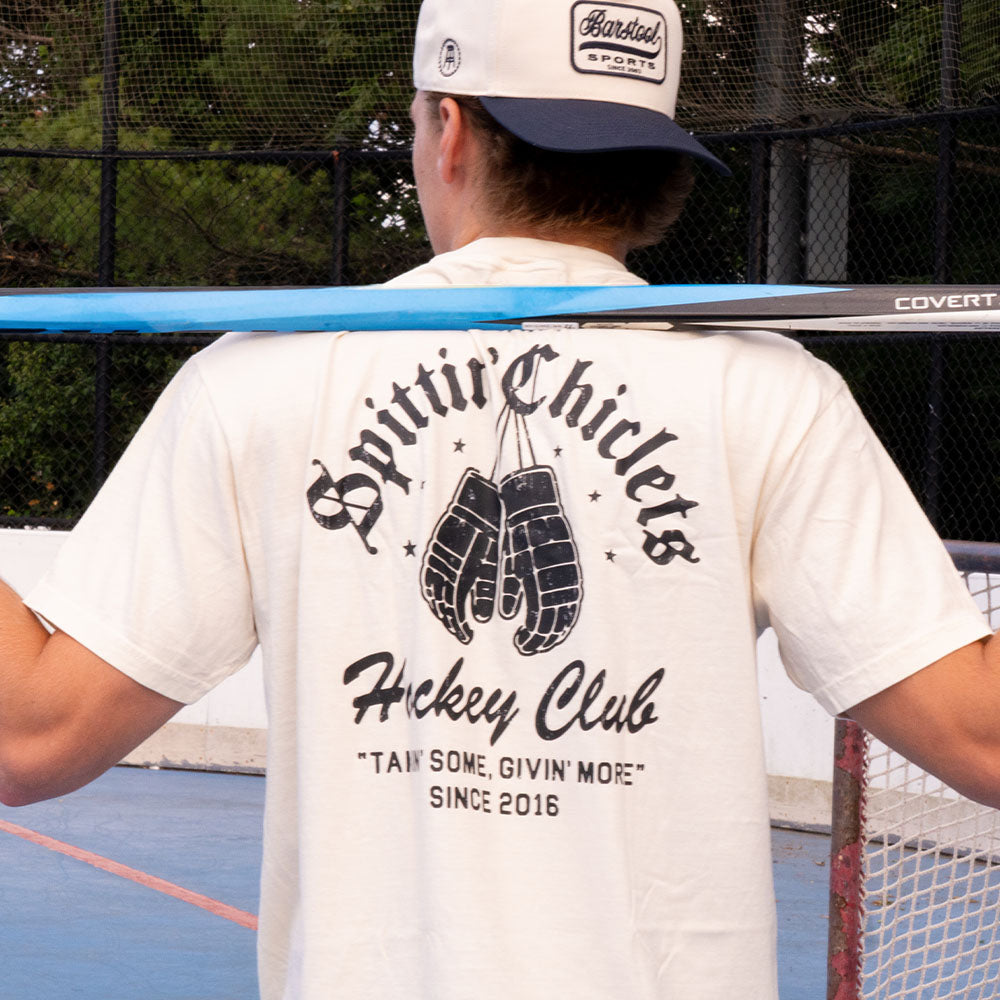 Spittin Chiclets Hockey Club Gloves Pocket Tee-T-Shirts-Spittin Chiclets-Barstool Sports