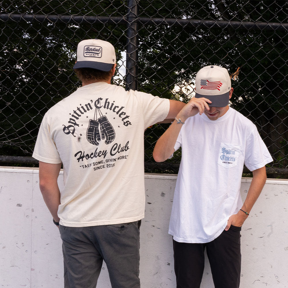 Spittin Chiclets Hockey Club Gloves Pocket Tee-T-Shirts-Spittin Chiclets-Barstool Sports