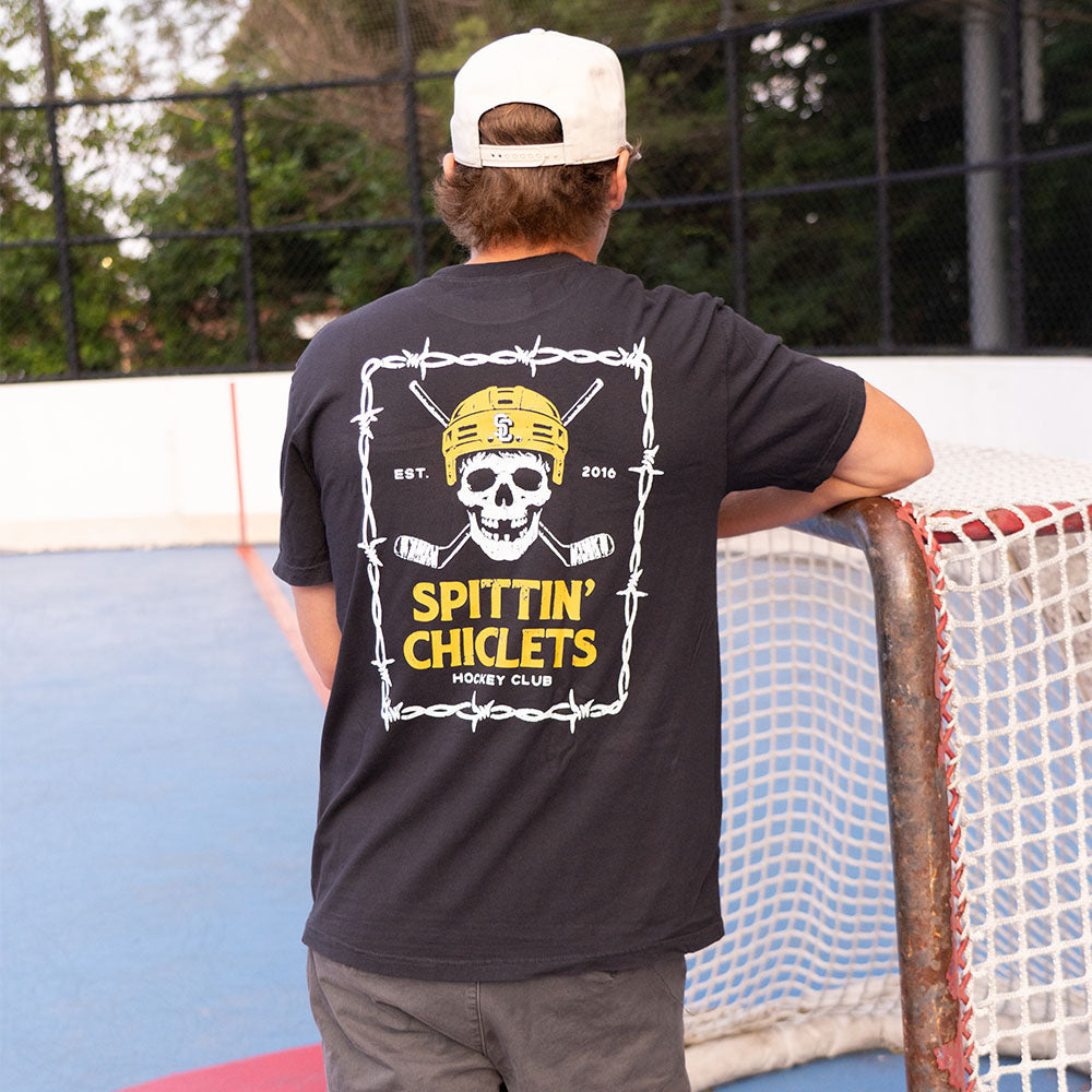 Spittin Chiclets Hockey Club Skull Pocket Tee-T-Shirts-Spittin Chiclets-Barstool Sports