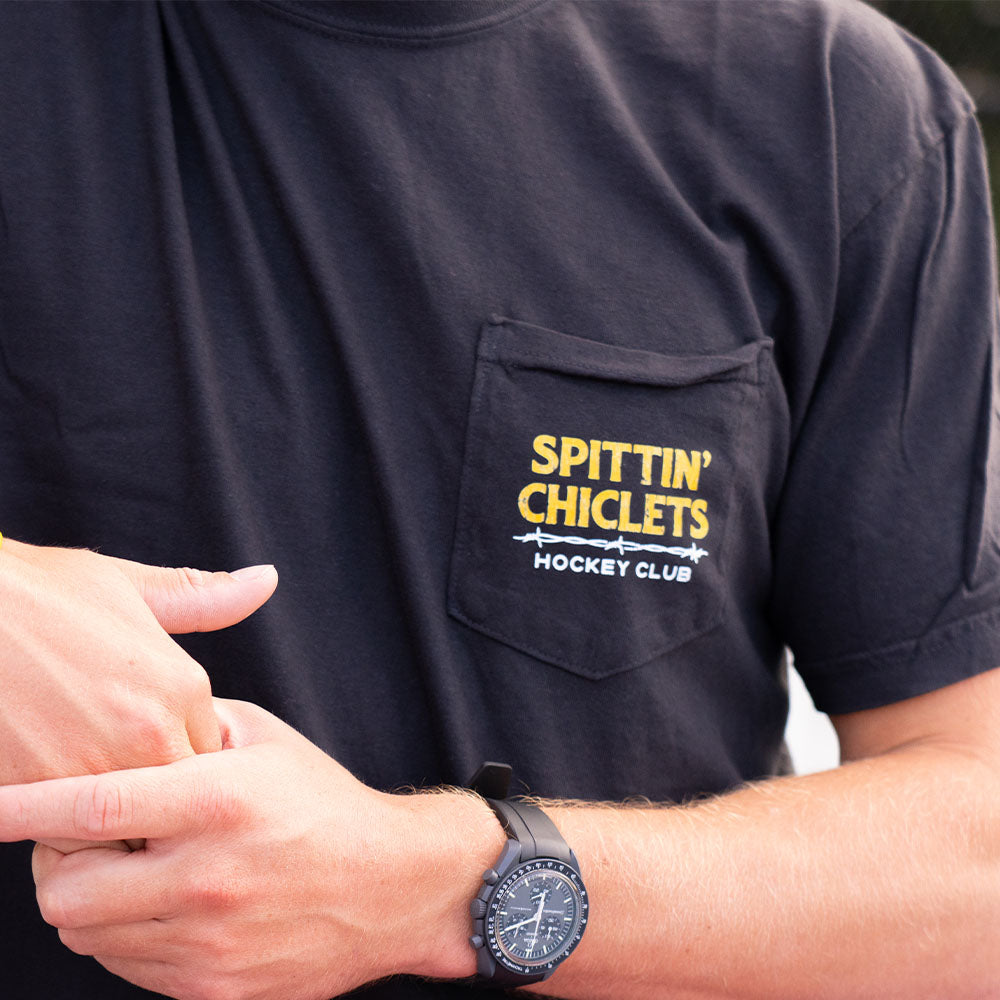 Spittin Chiclets Hockey Club Skull Pocket Tee-T-Shirts-Spittin Chiclets-Barstool Sports