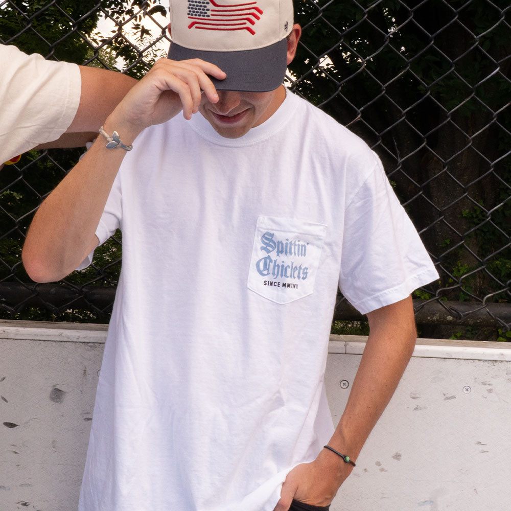 Spittin Chiclets Hockey Club Skull Wings Pocket Tee-T-Shirts-Spittin Chiclets-Barstool Sports