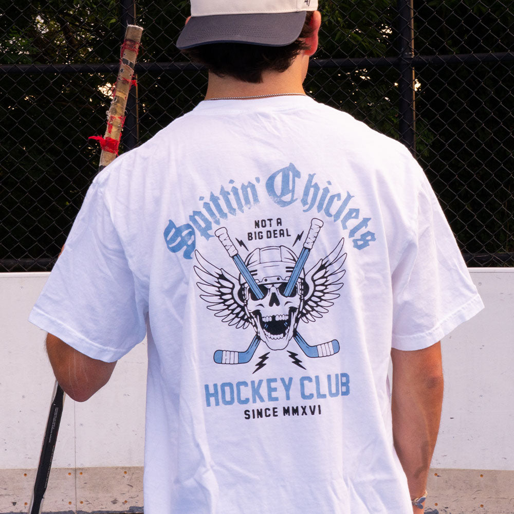Spittin Chiclets Hockey Club Skull Wings Pocket Tee-T-Shirts-Spittin Chiclets-Barstool Sports