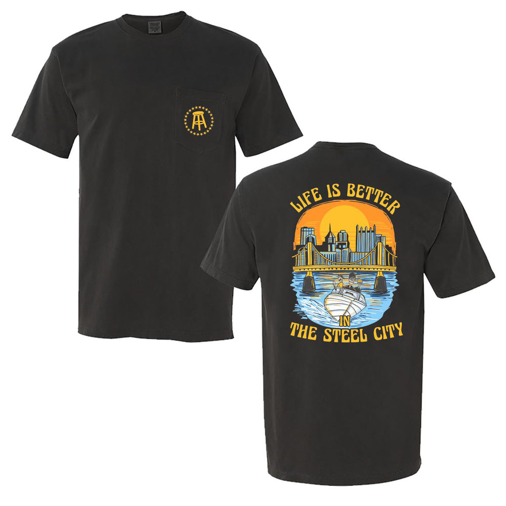 Life Is Better Steel City Pocket Tee-T-Shirts-Barstool U-Black-S-Barstool Sports