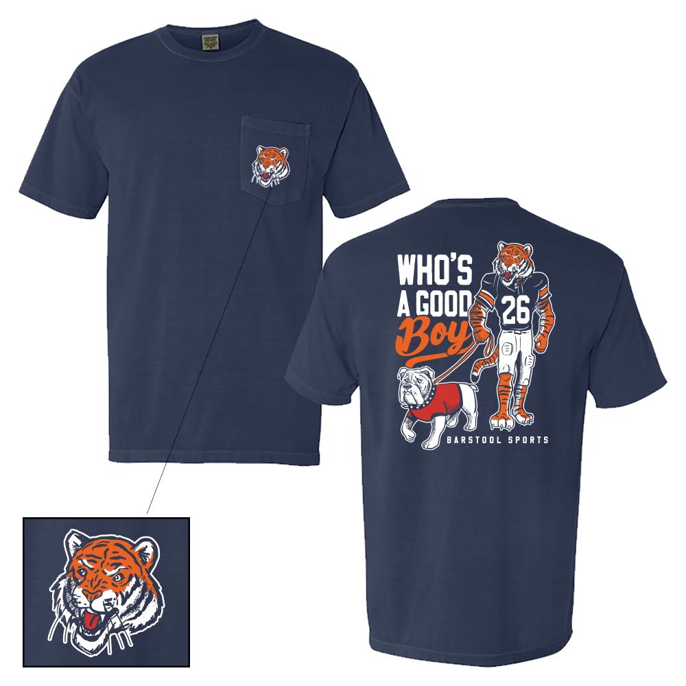 Who's A Good Boy Pocket Tee-T-Shirts-Barstool U-Navy-S-Barstool Sports