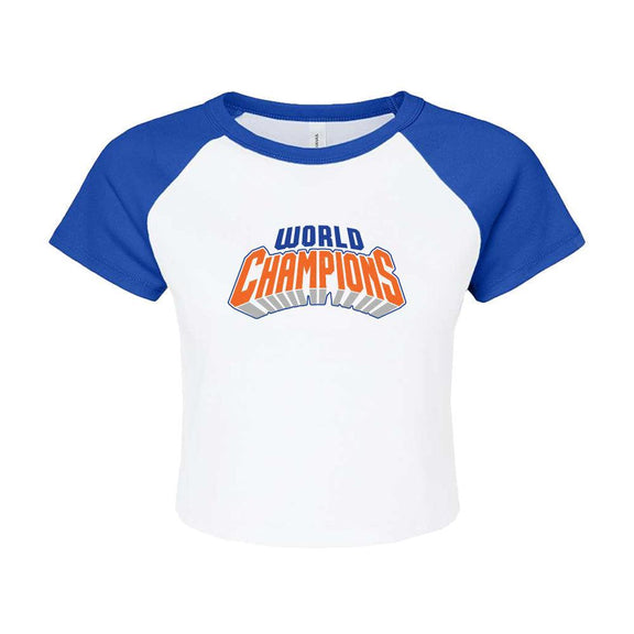 NY World Champions Women's Baby Tee-T-Shirts-Barstool Sports-White/Blue-S-Barstool Sports