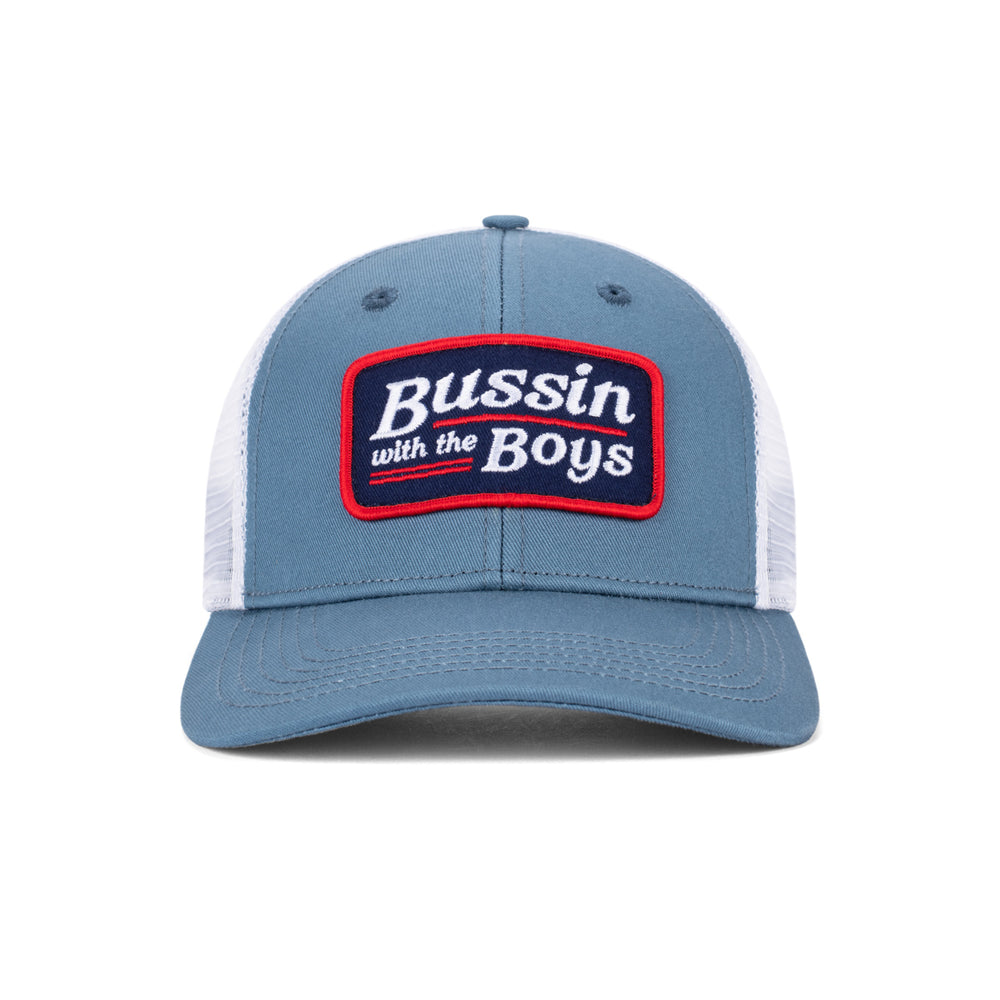 Bussin With The Boys Patch Trucker Hat II-Hats-Bussin With The Boys-Blue-One Size-Barstool Sports