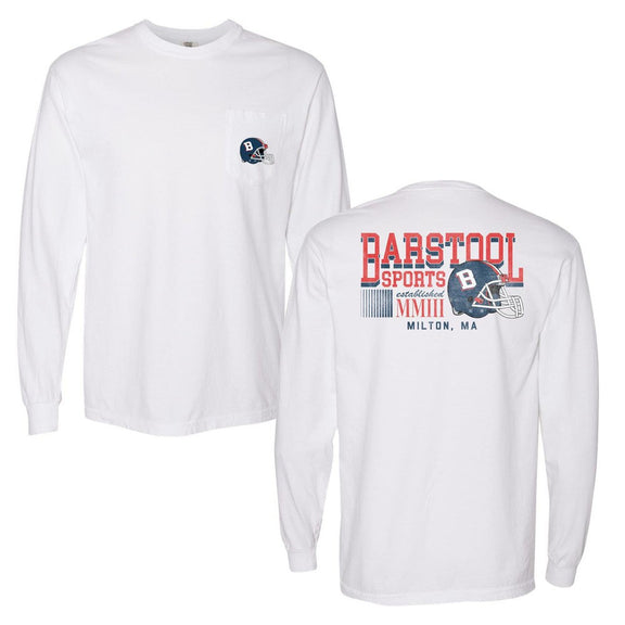 Barstool Sports Football Long Sleeve Pocket Tee-Long Sleeve-Barstool Sports-White-S-Barstool Sports