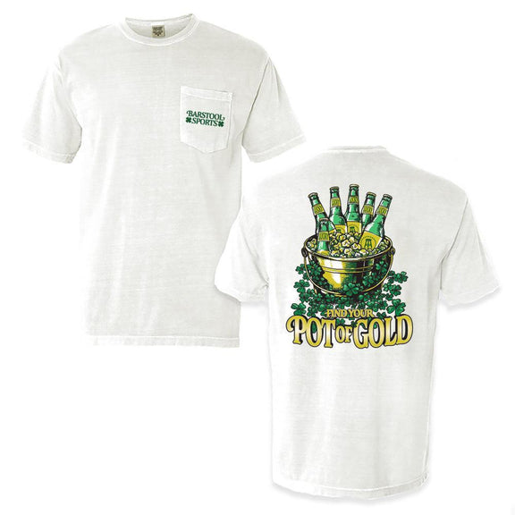 Find Your Pot O' Gold Pocket Tee-T-Shirts-Barstool Sports-White-S-Barstool Sports