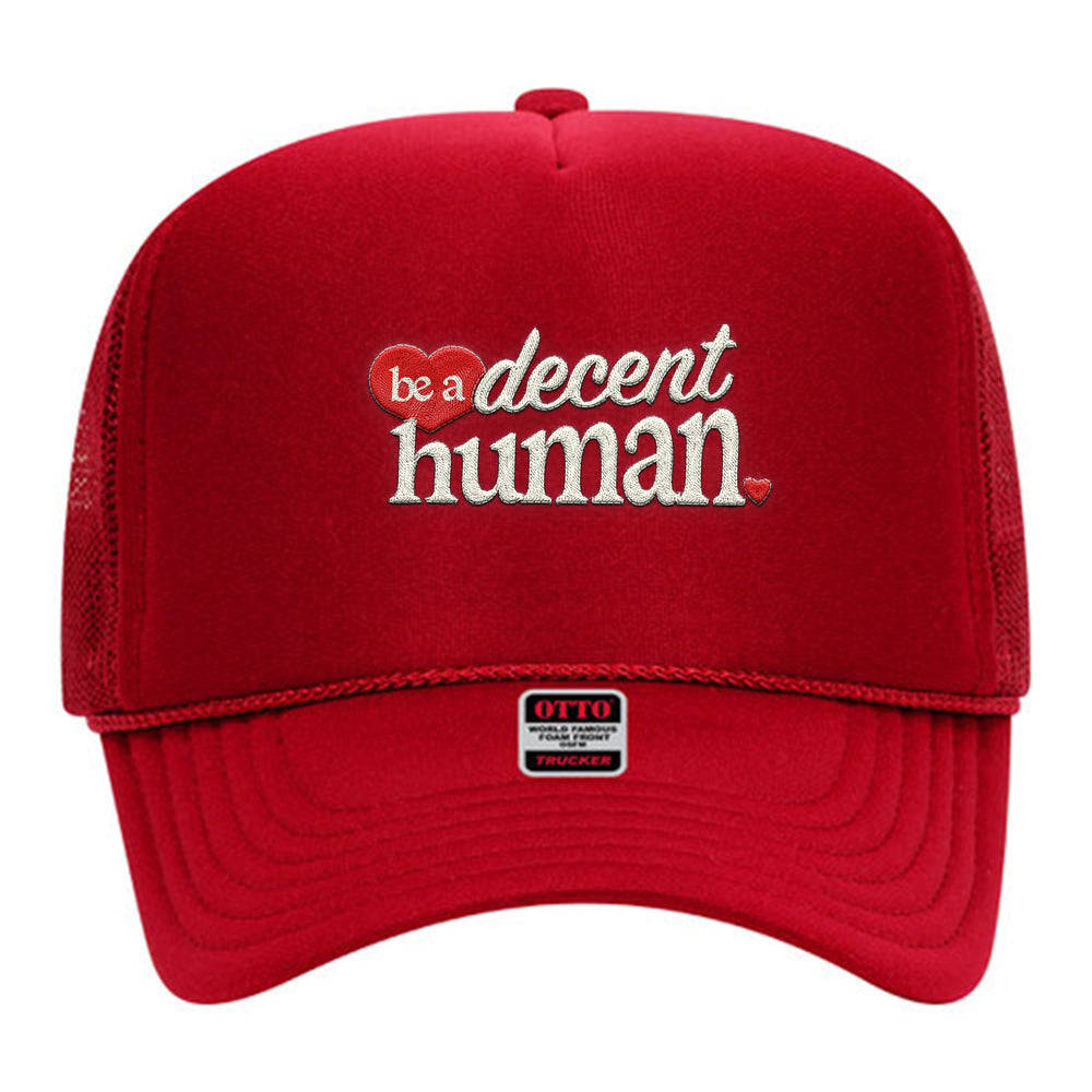 Be A Decent Human Heart Trucker Hat-Hats-PlanBri Uncut-Red-One Size-Barstool Sports