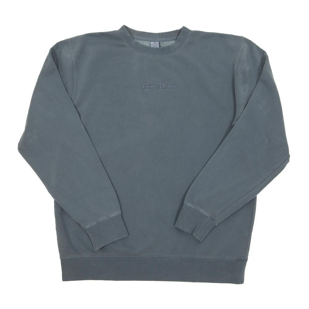 Boy Mom Embroidered Pigment Dyed Crewneck-Crewnecks-Barstool Sports-Barstool Sports