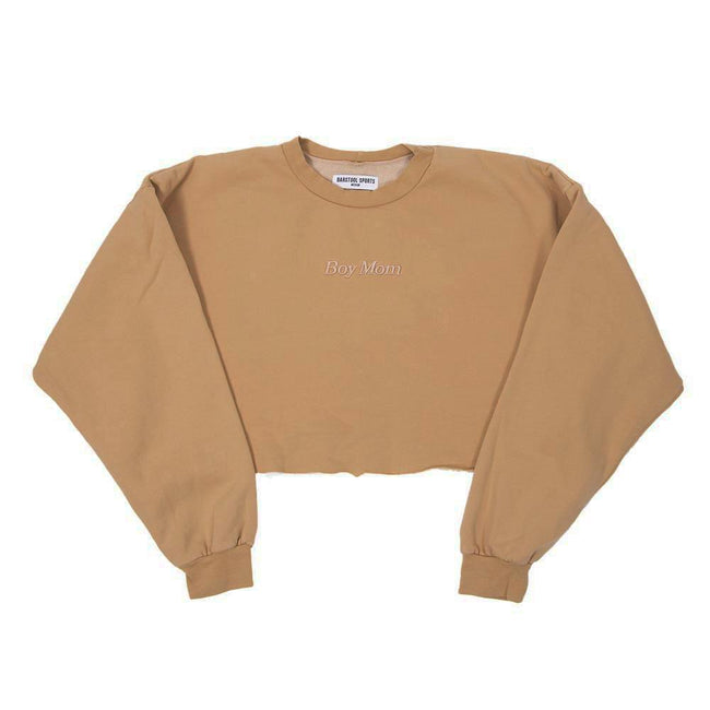 Boy Mom Embroidered Cropped Crewneck III-Crewnecks-Barstool Sports-Khaki-XS-Barstool Sports