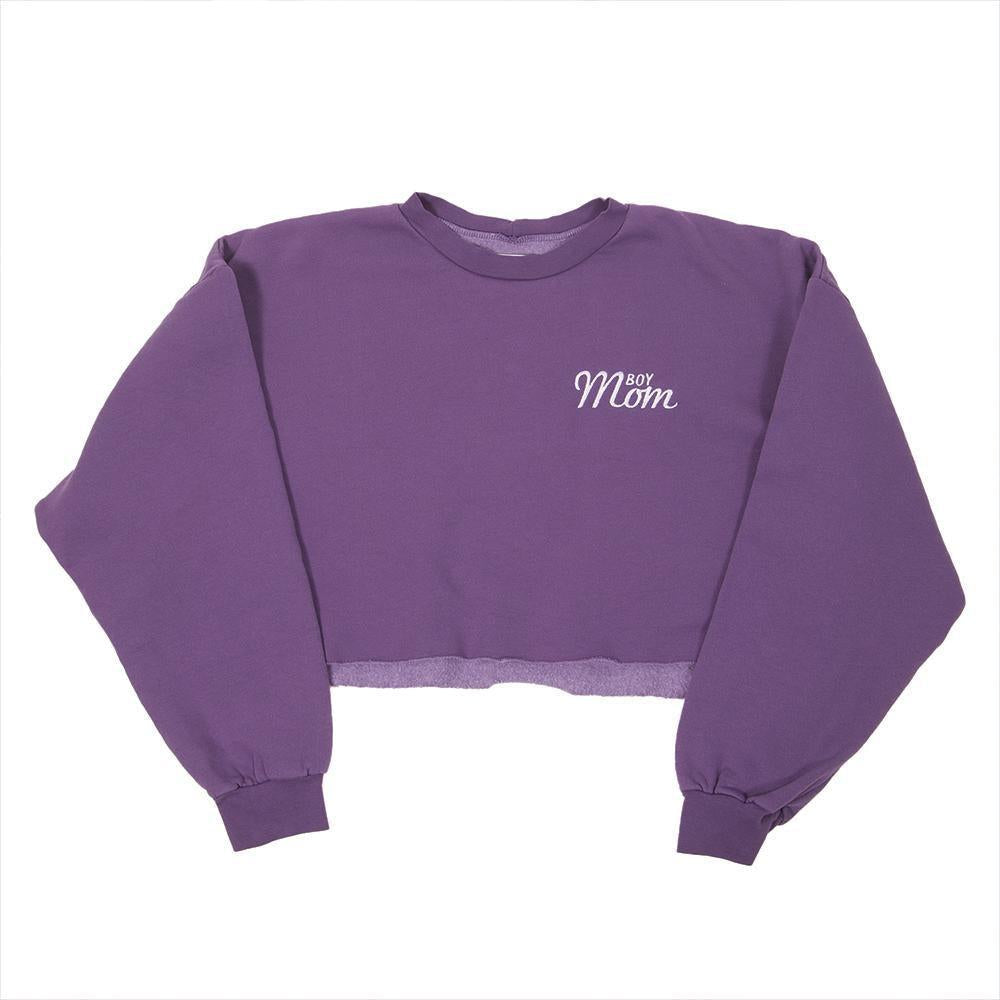 Boy Mom Embroidered Cropped Crewneck-Crewnecks-Barstool Sports-Purple-XS-Barstool Sports