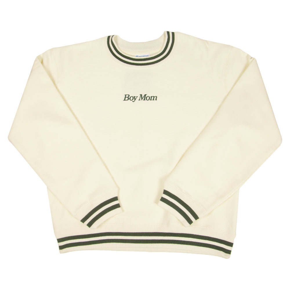Boy Mom Champion Ladies Ribbed Crewneck-Crewnecks-Barstool Sports-Barstool Sports