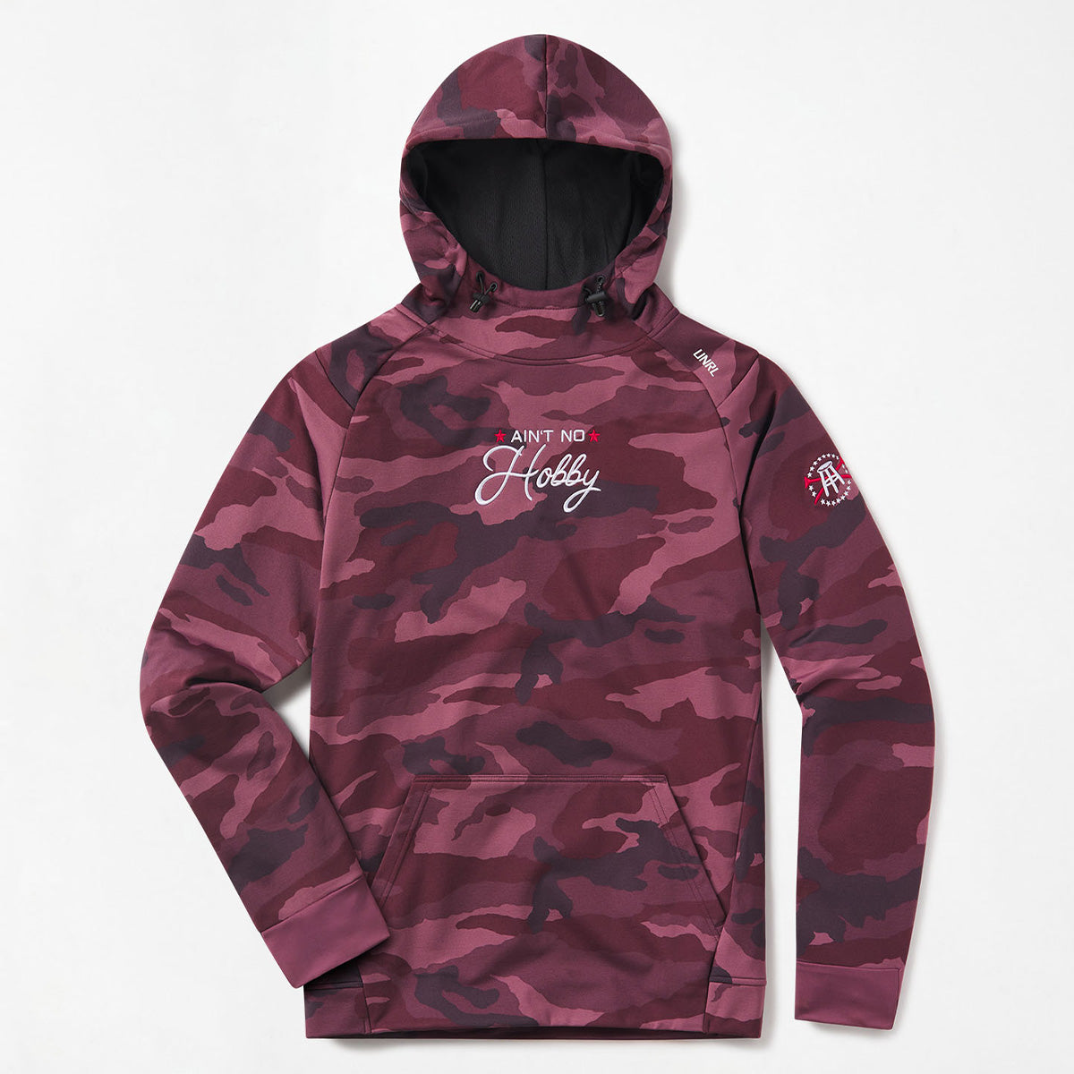UNRL x Ain't No Hobby Script Camo Crossover Hoodie II-Hoodies & Sweatshirts-Fore Play-Red-S-Barstool Sports