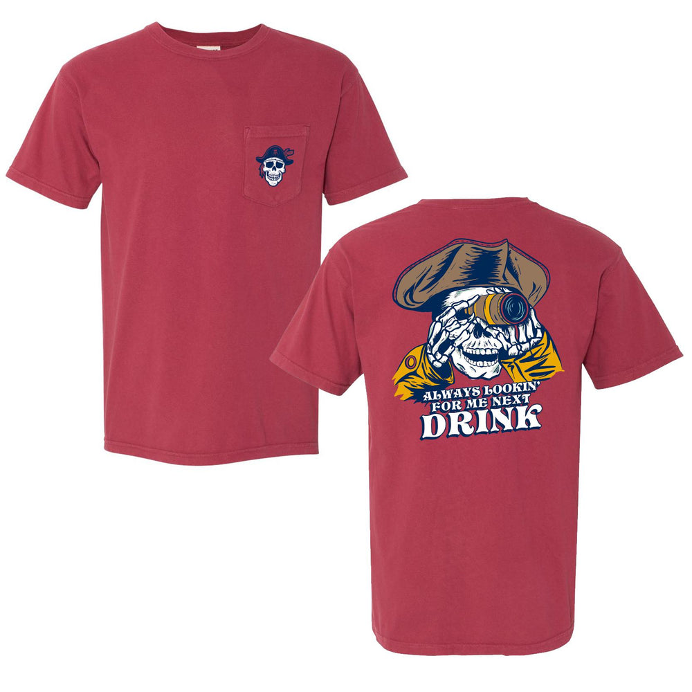 Lookin' For Me Next Drink Pocket Tee-T-Shirts-Pirate Water-Red-S-Barstool Sports