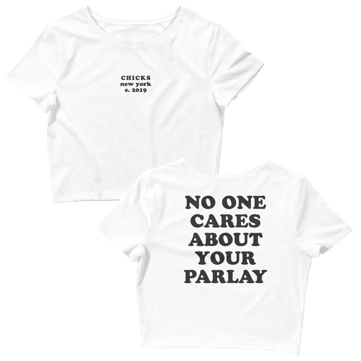 No One Cares About Your Parlay Cropped Tee-T-Shirts-CHICKS-White-XS/SM-Barstool Sports