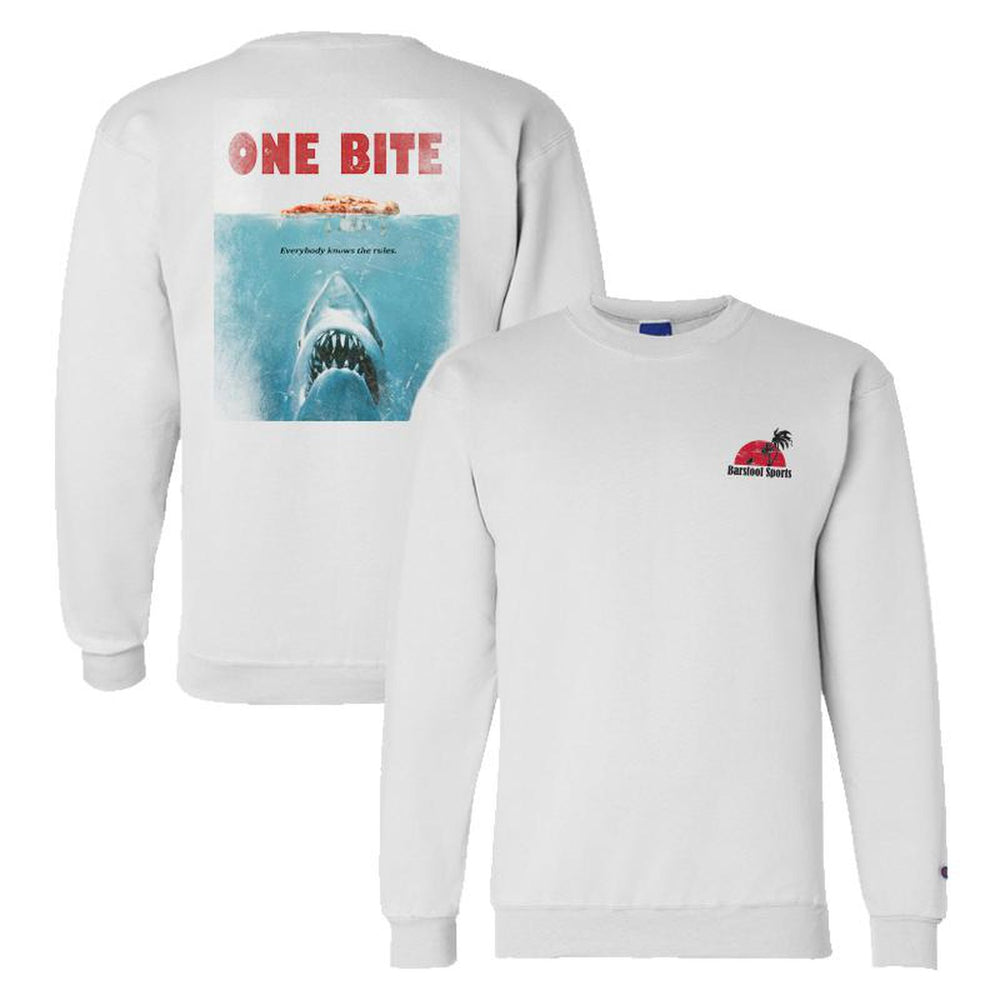 Shark One Bite Crewneck Sweatshirt-Crewnecks-One Bite-White-S-Barstool Sports