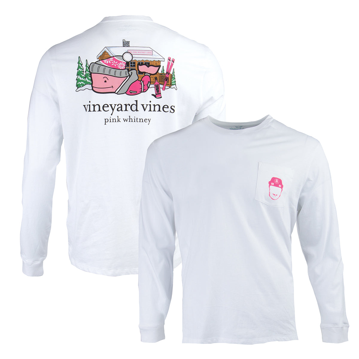 Vineyard Vines x Pink Whitney Ski Lodge L/S Pocket Tee-Long Sleeve-Pink Whitney-White-S-Barstool Sports