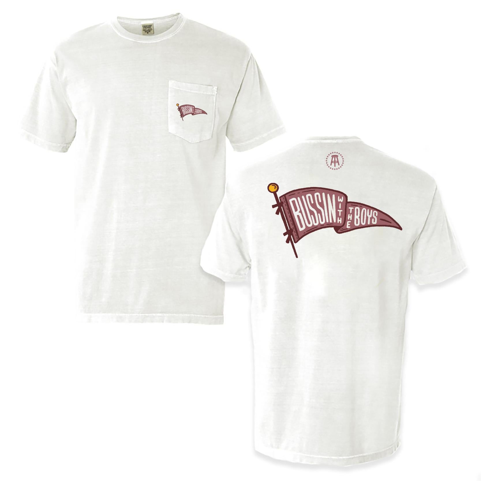 Bussin With The Boys Pennant Pocket Tee-T-Shirts-Bussin With The Boys-White-S-Barstool Sports