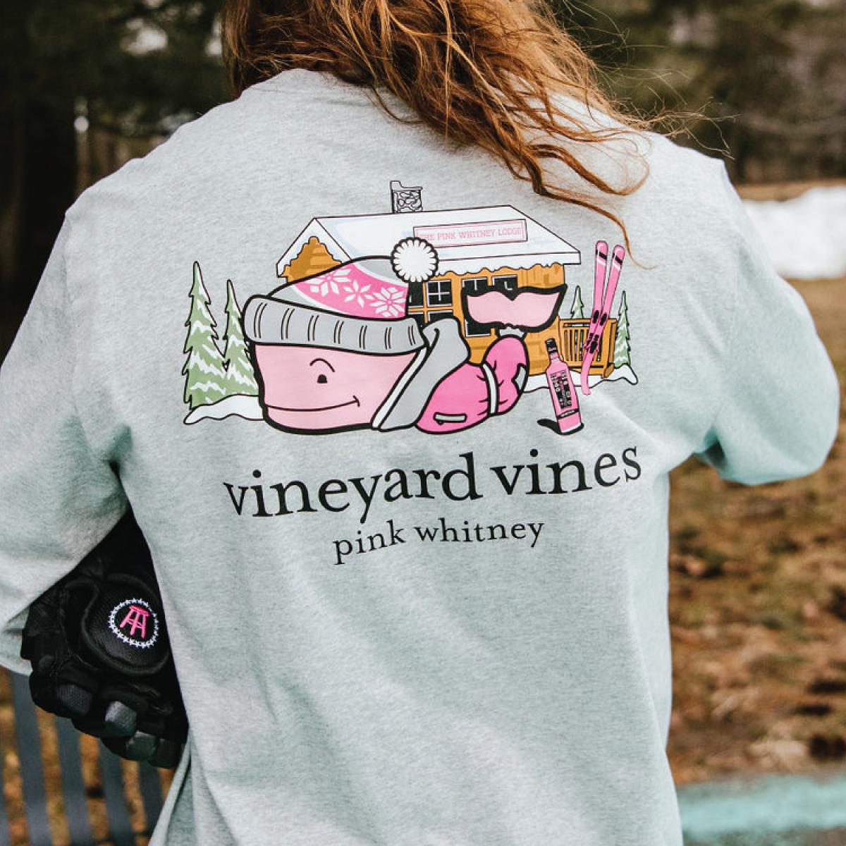 Vineyard Vines x Pink Whitney Ski Lodge L/S Pocket Tee-Long Sleeve-Pink Whitney-Grey-S-Barstool Sports