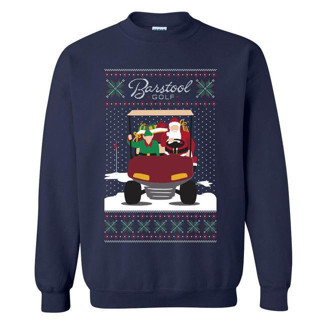 Barstool Golf Santa Golf Cart Ugly Sweater-Ugly Sweaters-Fore Play-Navy-S-Barstool Sports