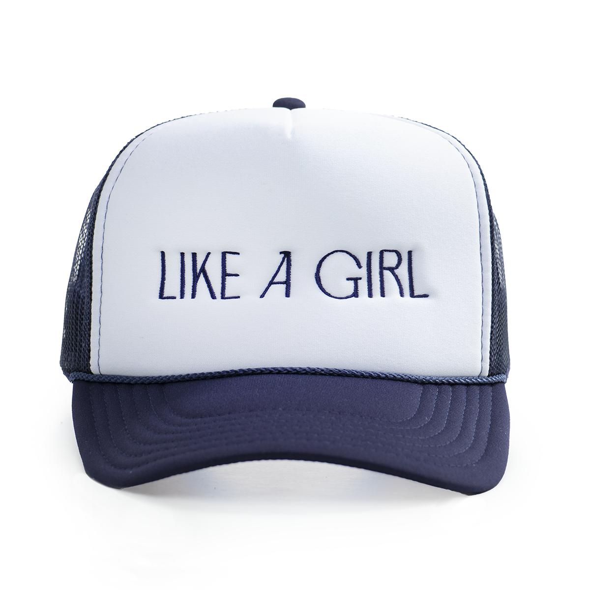 Like A Girl Foam Trucker Hat-Hats-Token CEO-Navy-One Size-Barstool Sports
