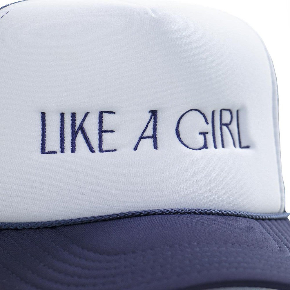 Like A Girl Foam Trucker Hat-Hats-Token CEO-Navy-One Size-Barstool Sports