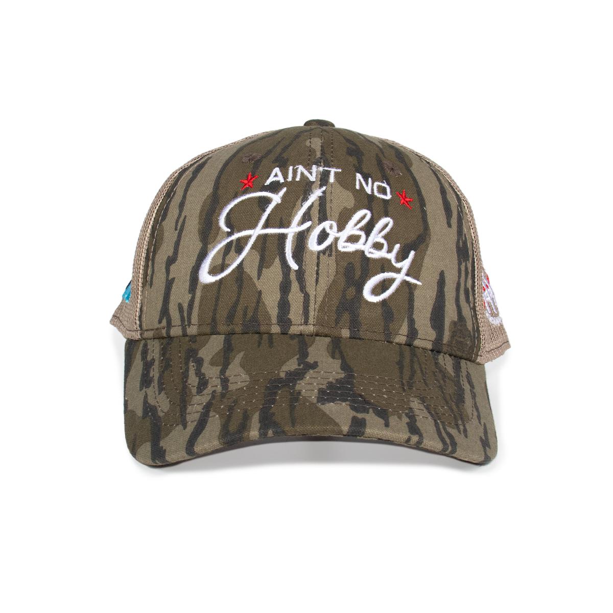 Ain't No Hobby x Mossy Oak Mesh Trucker Hat-Hats-Fore Play-White-One Size-Barstool Sports