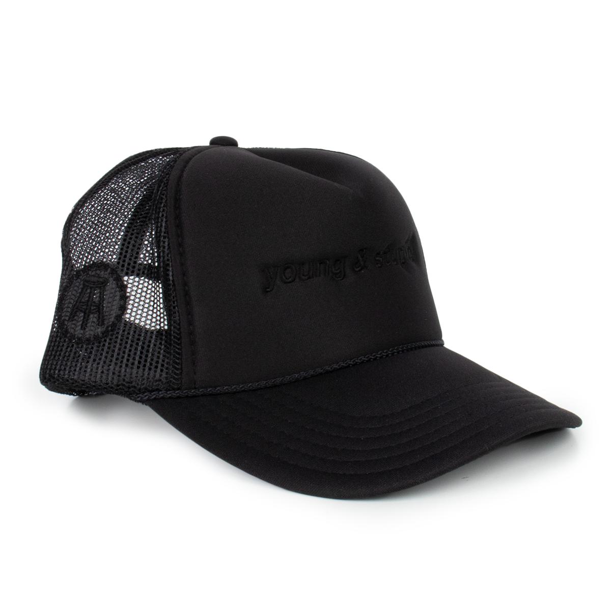 Young & Stupid Monochrome Trucker Hat-Hats-PlanBri Uncut-Black-One Size-Barstool Sports