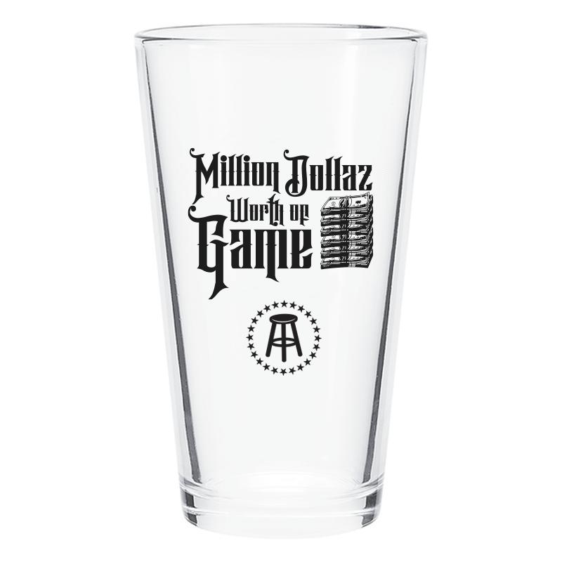 Million Dollaz Worth of Game Stacks Pint Glass-Drinkware-Million Dollaz Worth of Game-Black-One Size-Barstool Sports