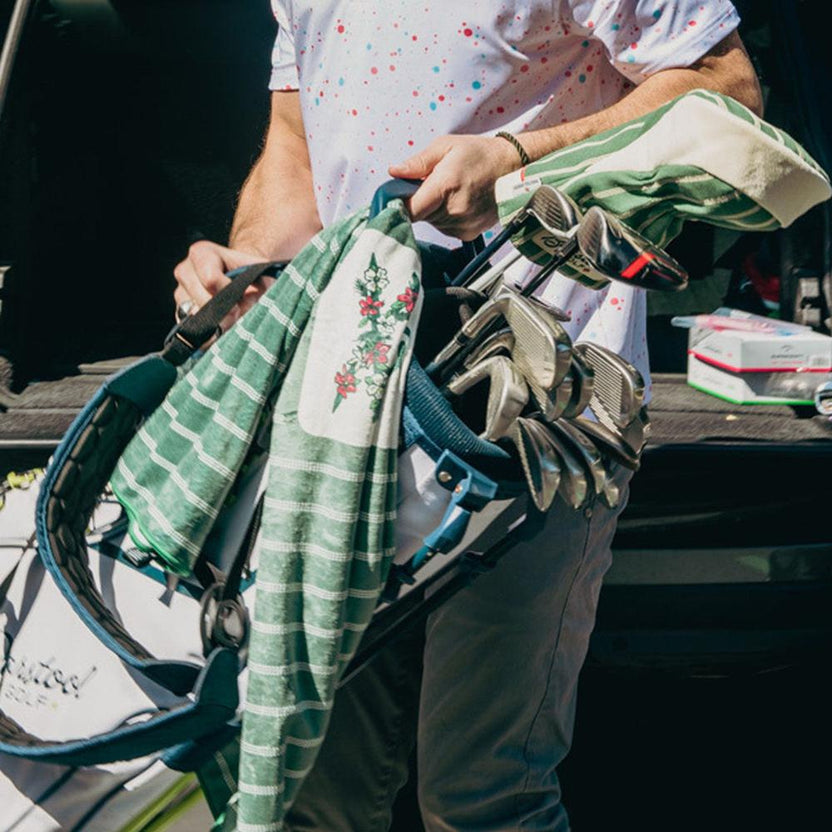 Barstool Golf Striped Flowers Golf Towel Fore Play Golf Accessories