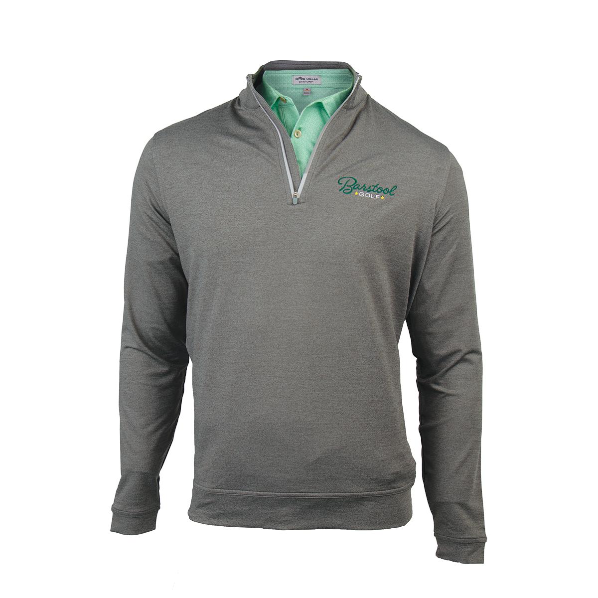 Peter Millar x Barstool Golf Perth Mélange Performance Quarter Zip-Pullovers-Fore Play-Grey-S-Barstool Sports